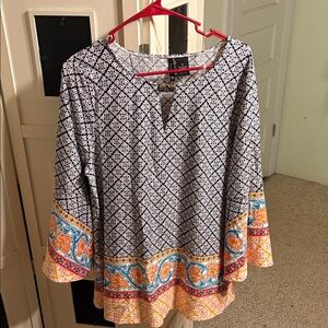 New Directions Black and White Tunic with Vibrant Accents